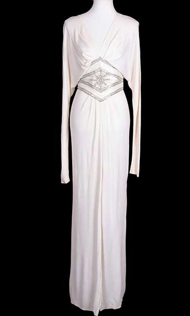 Jeran Designs Creme Matte Jersey Evening Gown