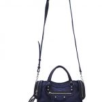 A MATTE NAVY BLUE PYTHON MINI MOTORCYCLE BAG WITH SILVER HARDWARE