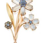 TWO-COLOR GOLD, MOONSTONE AND SAPPHIRE BROOCH, TIFFANY & CO