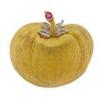 Van Cleef & Arpels 18K Gold Diamond Ruby Apple Brooch