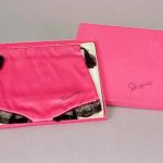 Schiaparelli Pink Panties Hosiery Bag Satin, with black lace, in original box. New.