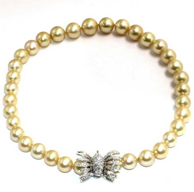 Estate 1950's 14kt WG, Diamond and Pearl Necklace