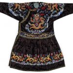 A BLUE GROUND EMBROIDERED SILK FORMAL 'DRAGON' ROBE LATE QING DYNASTY