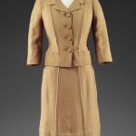 Woman's jacket and skirt of brown silk-wool blend, designed by Lachasse, London, ca. 1955