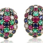 Van Cleef & Arpels diamond, emerald, ruby and sapphire earrings