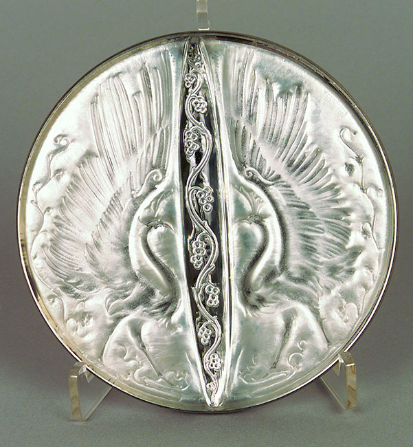 Art Nouveau hand mirror, ‘Deux Oiseaux’ (two birds), by Lalique
