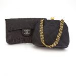 Chanel, Black Satin Evening Bag and Black Satin and Rhinestone Porchette