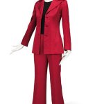 AN EVENING TROUSER SUIT OF DEEP RED SATIN VALENTINO COUTURE, CIRCA 1970