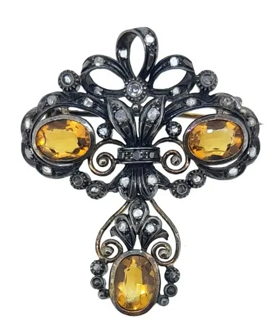 A Victorian citrine and diamond brooch/pendant