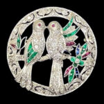 Diamond lovebirds brooch